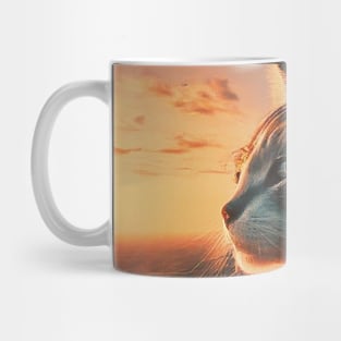 funny cat watching sunset with coffee, funny cats and coffee, cats lover Mug